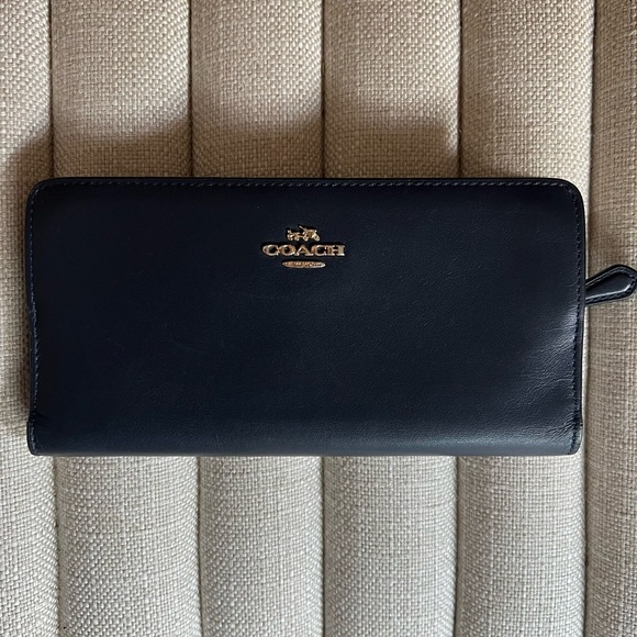 Coach Smith Leather Skinny Wallet Navy - Picture 1 of 8